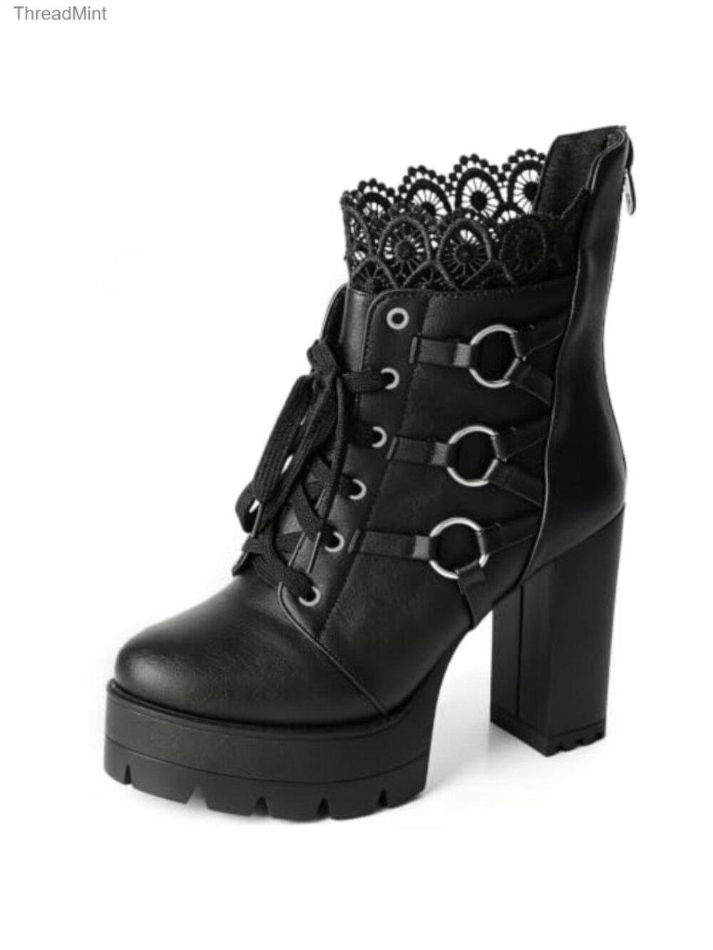 Goth Platform High Heel Lace Up Combat Ankle Booties